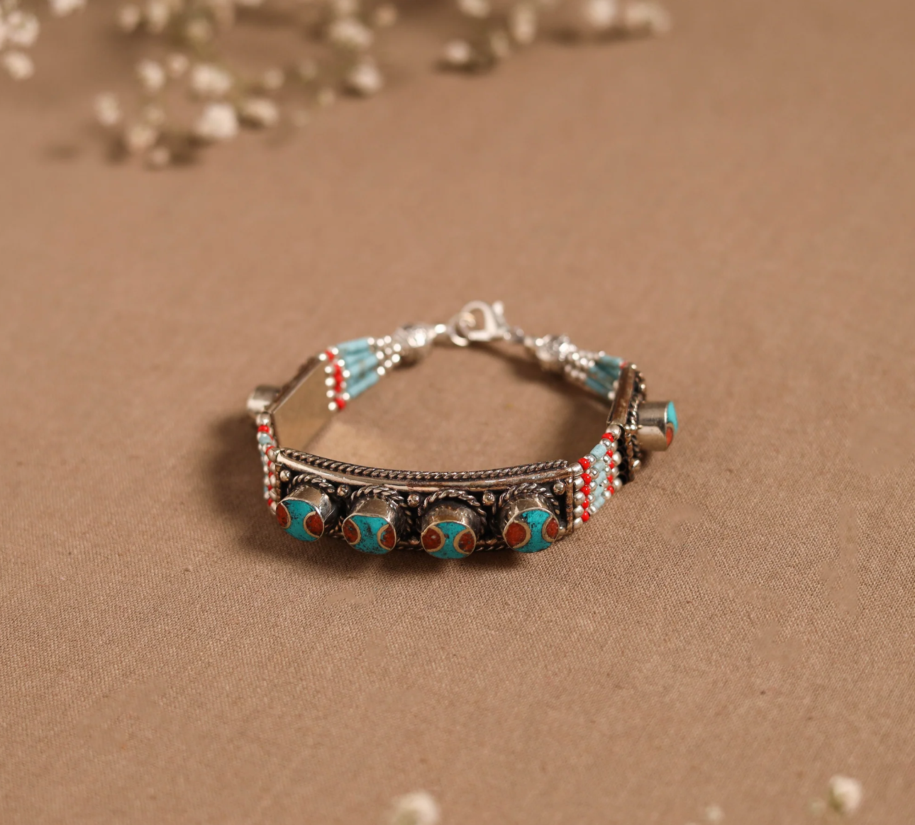 Blue - Ethnic Tribal Tibetan Metal Bracelet from Himalaya 15