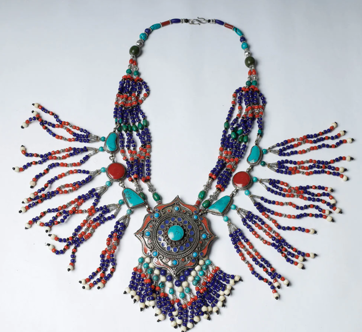 Multicolor - Ethnic Tribal Tibetan Beadwork Necklace from Himalayas